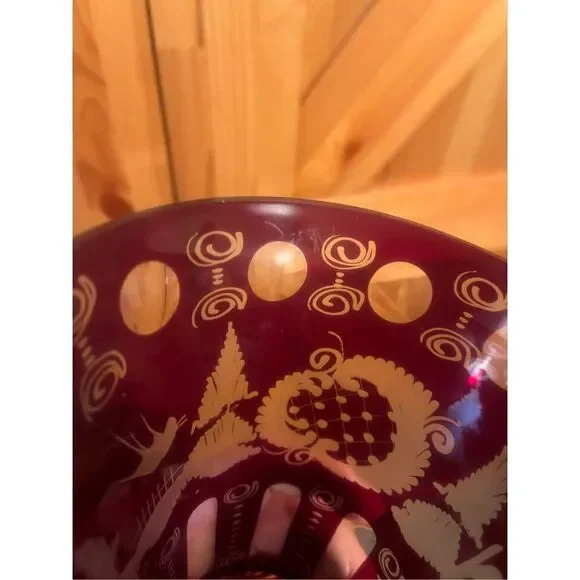 Vintage Egarmann Ruby Cut to Clear Vase/Glass Czech Bohemian set of 2